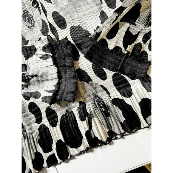 VTG Y2K/90s XL Micropleat Polka Dot Floral Peter Pan Blouse Bell Sleeves Peplum - Picture 5 of 10